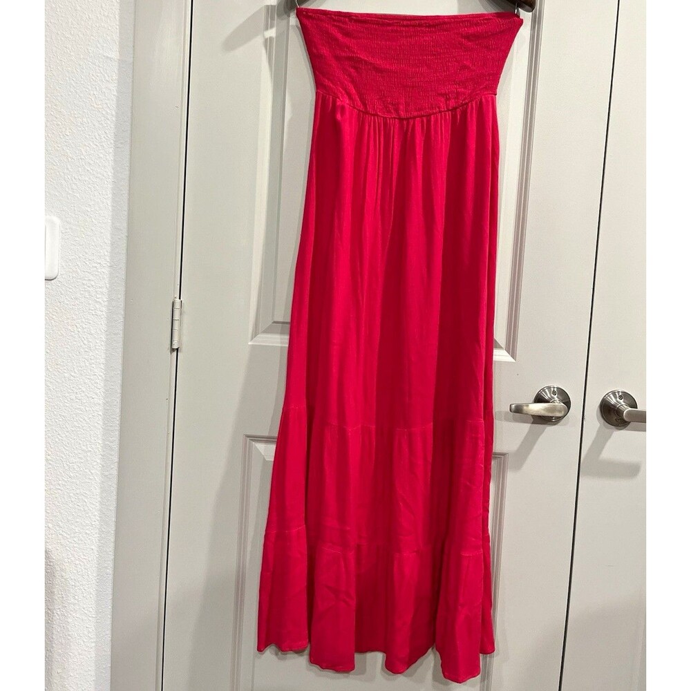 SHEIN Pink Tube Solid Strapless Smocked Maxi Dress Long Sleeveless S 0123